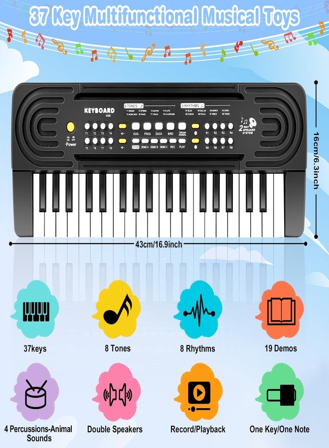 TWFRIC Kids Toddler Toy Piano Keyboard, 37 Key Pianos for Kid Music Toys Instruments with Microphone Dual Speaker Ideal for 3 4 5 6 7 8 Year Old Girl Boy Birthday/Christmas Day Gift (Black) - Image 2